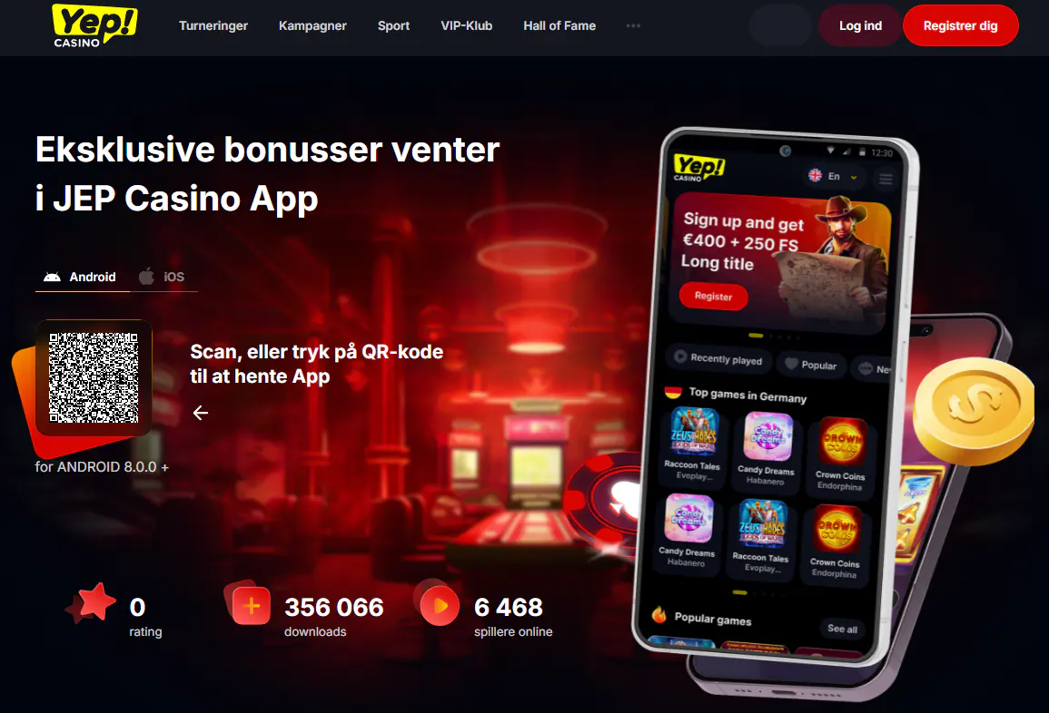 Yep Casinos officielle mobilside med Android- og iOS-instruktioner